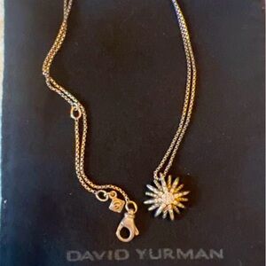 David Yurman Sterling Silver 16mm Small Starburst Diamond Pendant Chain Necklace
